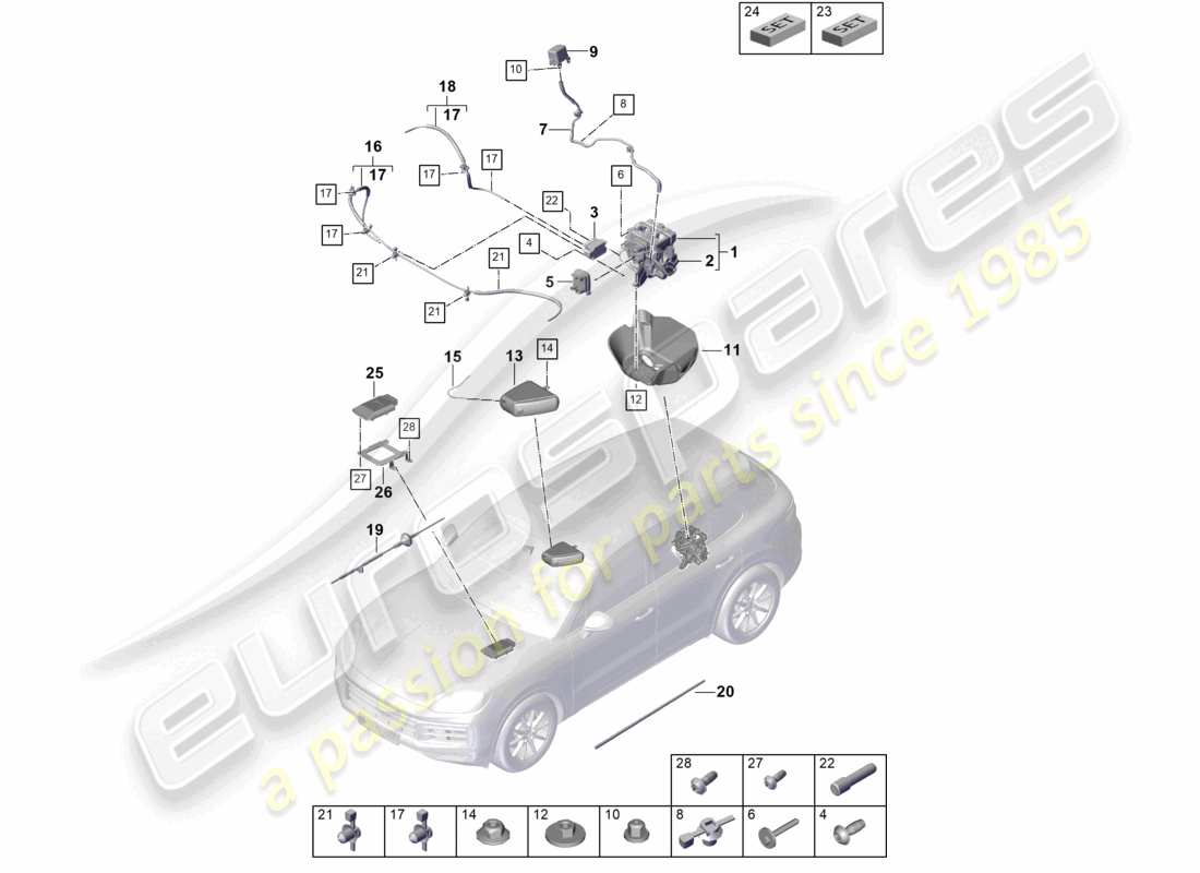 porsche 2025 (cayenne e3 pa) luftfederung luftversorgungseinheit druckspeicher steuergerät für elektronisch geregelte dämpfung teilediagramm