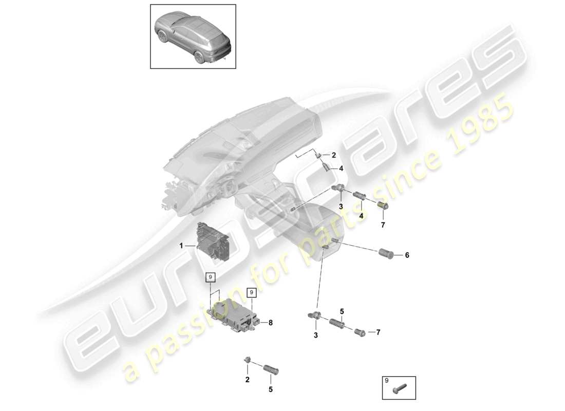 porsche 2024 (cayenne e3 9ya/9yb) spannungswandler buchse ladebuchse teilediagramm