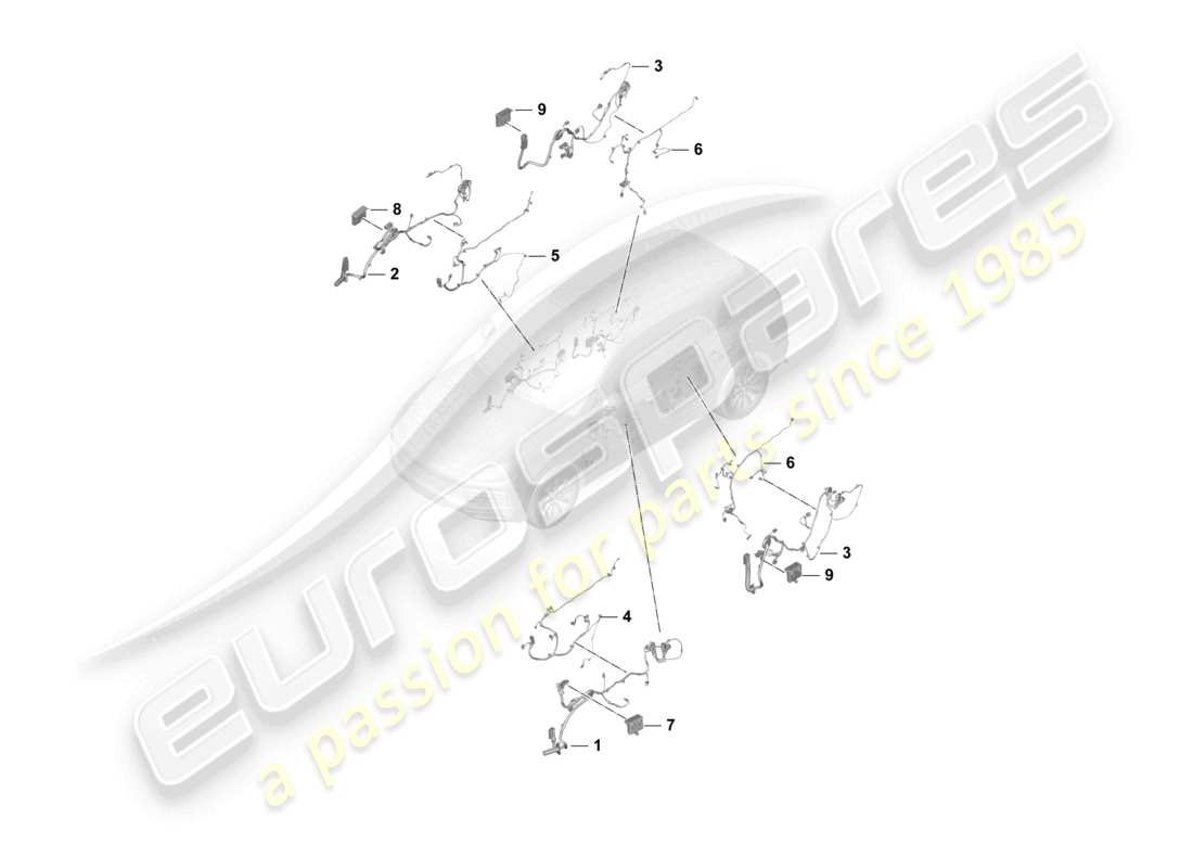 porsche 2024 (cayenne e3 9ya/9yb) kabelbäume vorder- und hintertüren steuergeräte türen teilediagramm