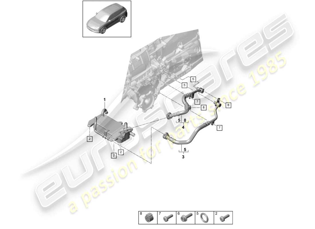 porsche 2023 (cayenne e3 9ya/9yb) 8-speed automatikgetriebe für allradantrieb getriebeölkühler ölleitung teilediagramm