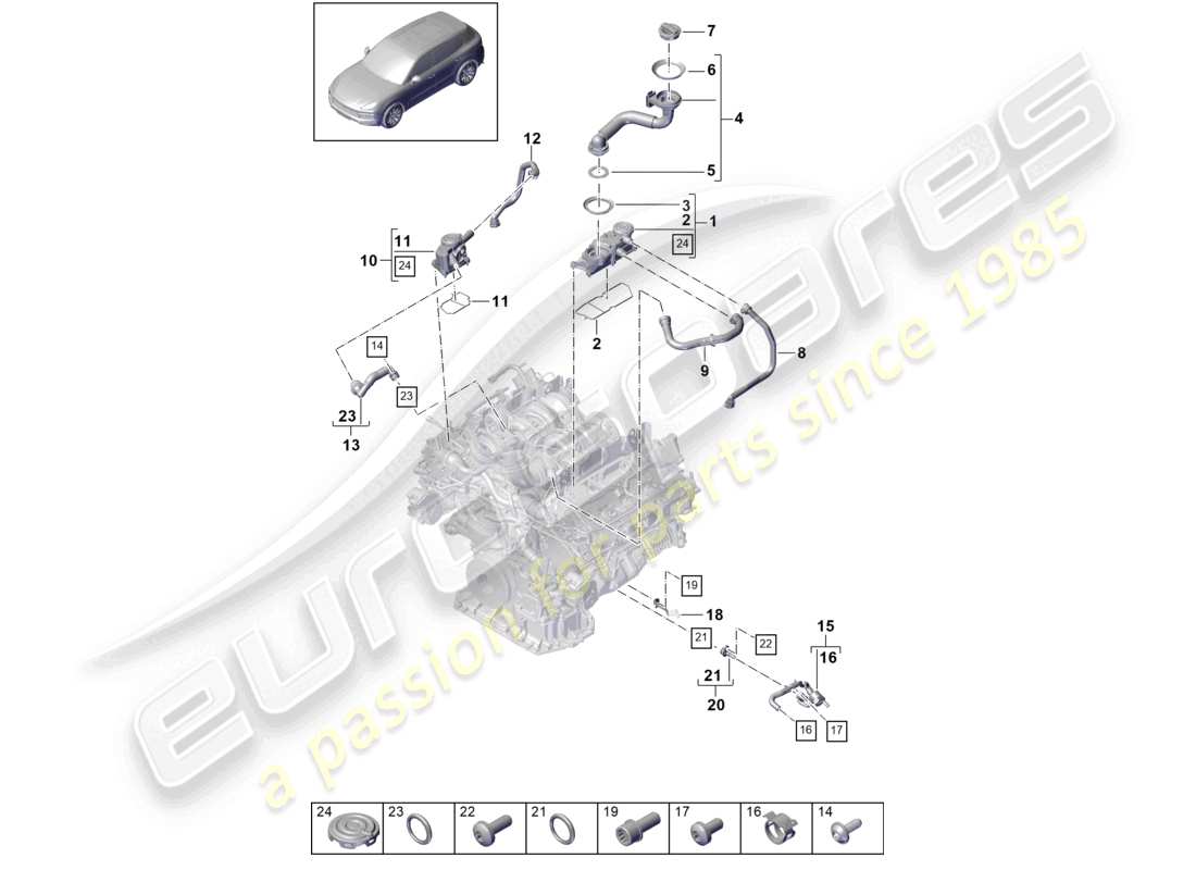 porsche 2023 (cayenne e3 9ya/9yb) entlüftung für zylinderblock-ölabscheider teilediagramm