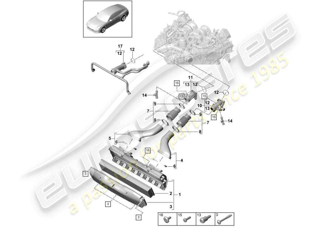 porsche 2021 (panamera 971-1) luftfiltergehäuse ansaugschlauch ansaugkrümmer teilediagramm