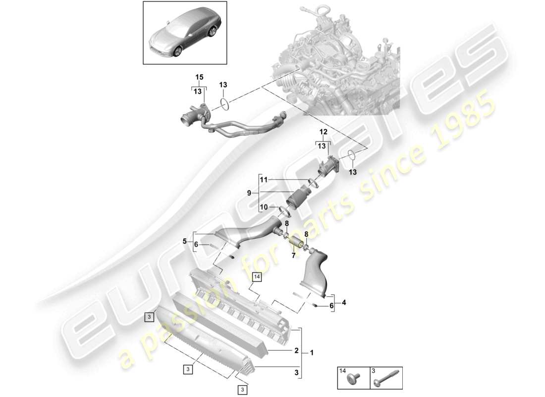 porsche 2021 (panamera 971-1) luftfilter mit anschlussteilen ansaugschlauch teilediagramm