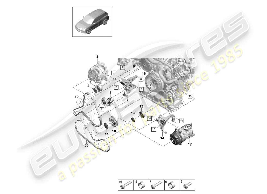 porsche 2022 (cayenne e3 9ya/9yb) keilrippenriemen riemenspanner dämpfer teilediagramm