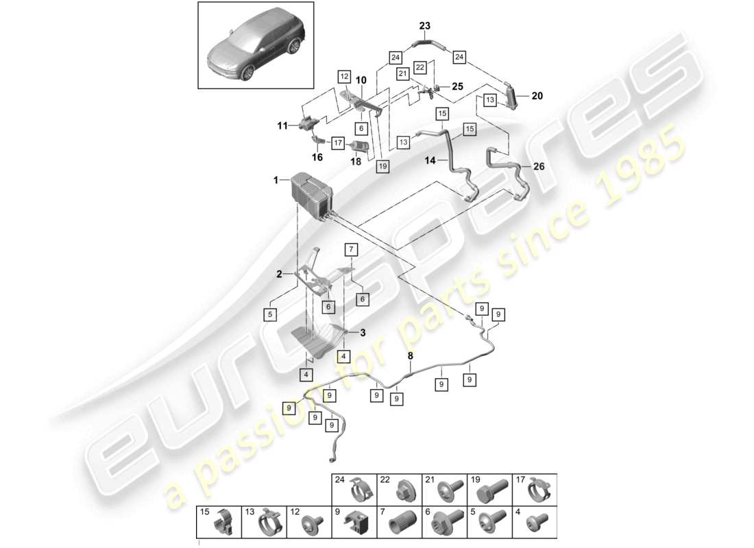 porsche 2023 (cayenne e3 9ya/9yb) aktivkohlebehälter teilediagramm