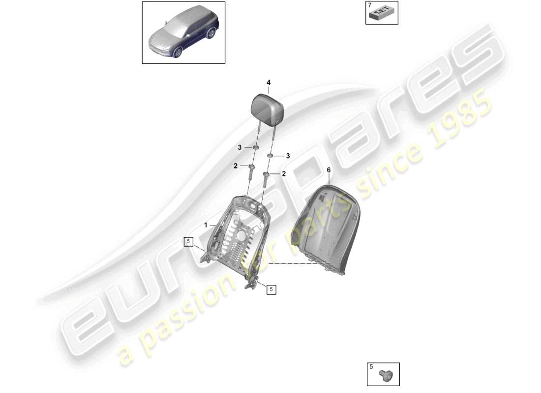 porsche 2022 (cayenne e3 9ya/9yb) rückenlehnenrahmen rückenlehnenschale standardsitz teilediagramm