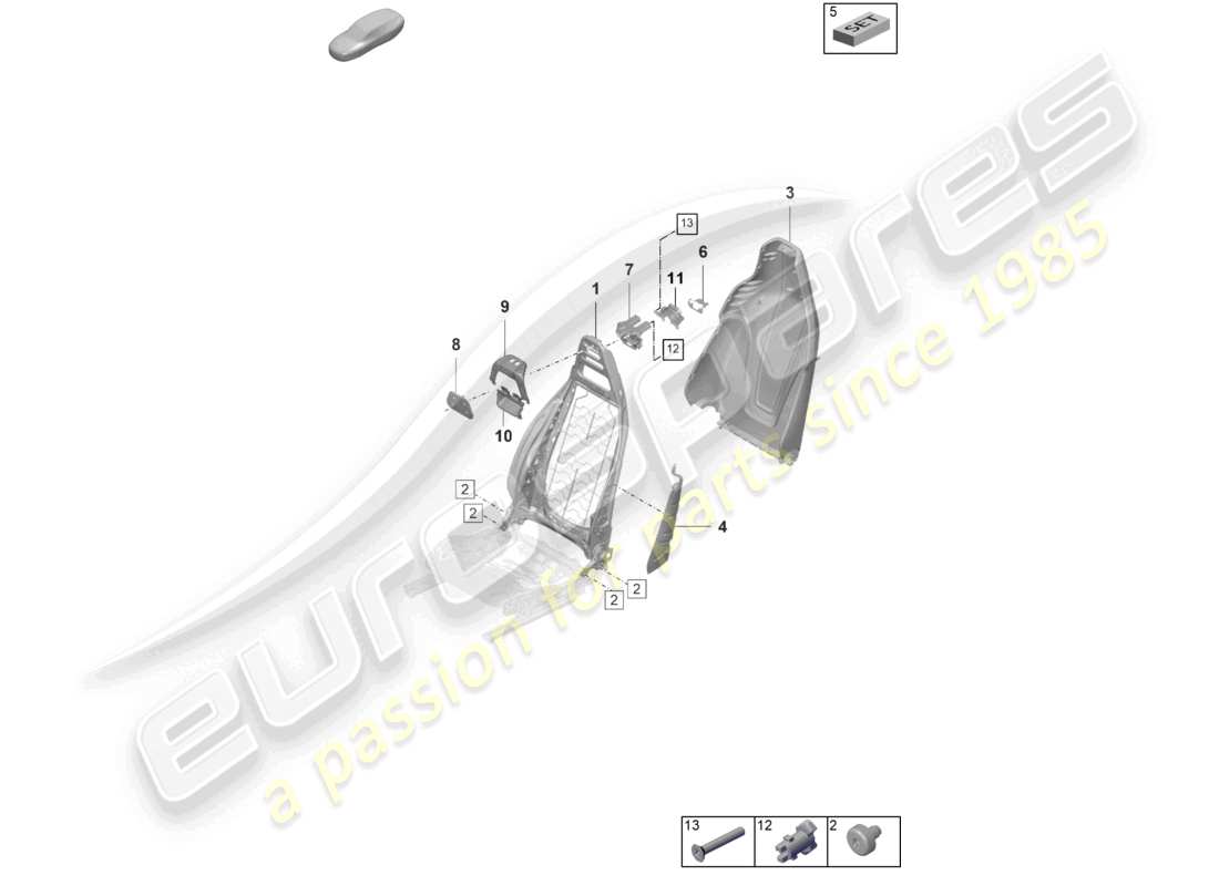 porsche 2021 (taycan 9j1-1) rückenlehnenrahmen standardsitz komfortsitz teilediagramm