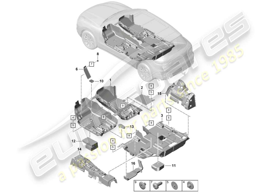 porsche 2023 (cayenne e3 9ya/9yb) bodenbelag teilediagramm