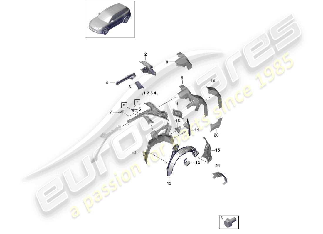 porsche 2022 (cayenne e3 9ya/9yb) seitenteil hinten innen teilebild