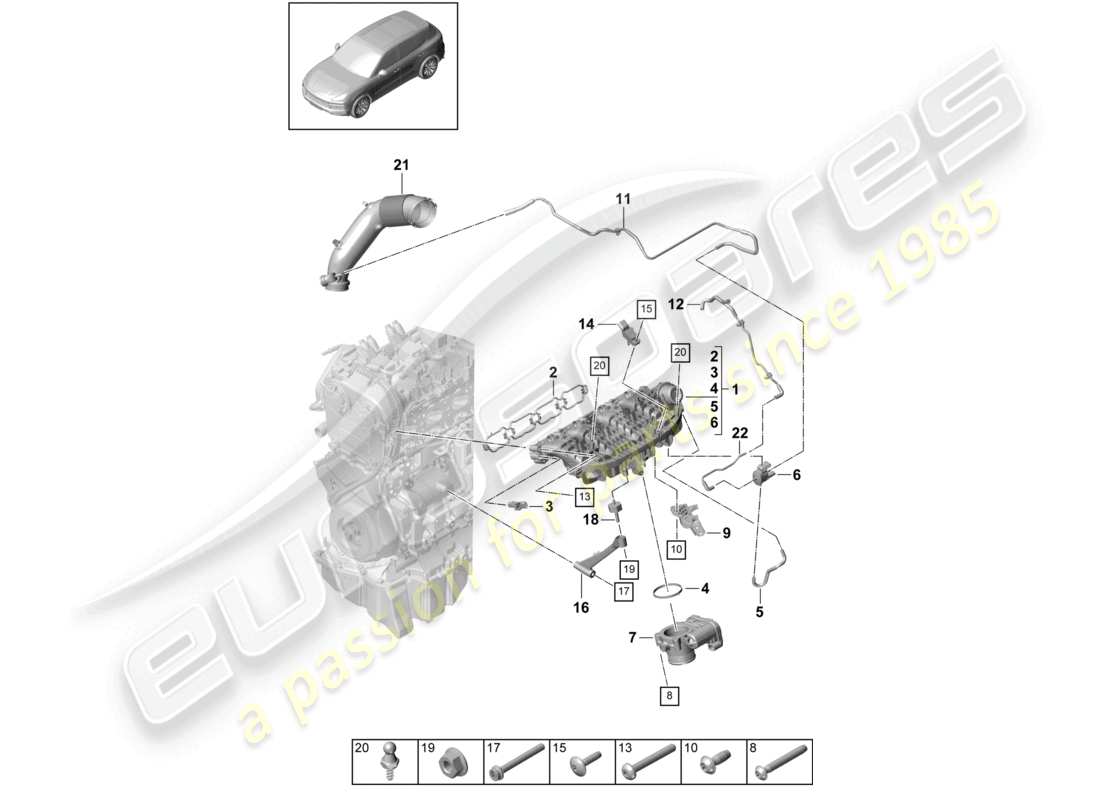 porsche 2022 (cayenne e3 9ya/9yb) ansaugluftverteiler teilediagramm