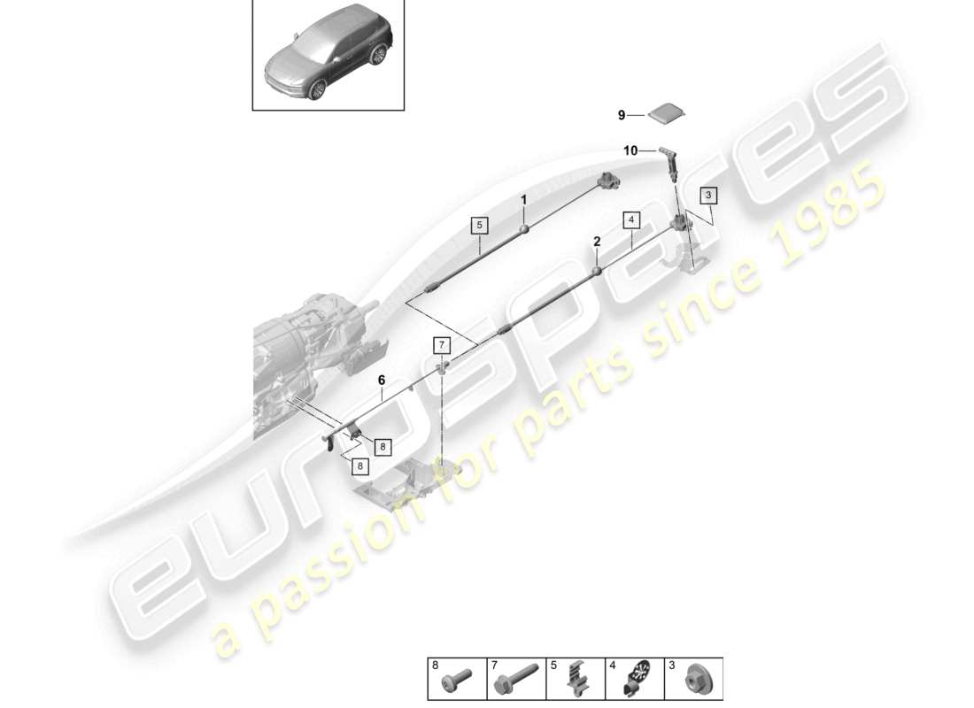 porsche 2022 (cayenne e3 9ya/9yb) betätigungseinheit für notentriegelung für 8-speed automatikgetriebe ersatzteilzeichnung
