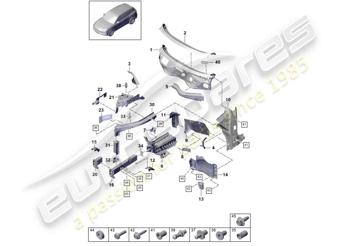 porsche 2022 (cayenne e3 9ya/9yb) frontend einzelteile teilediagramm