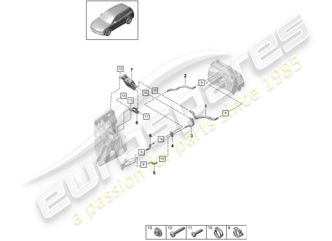 porsche 2022 (cayenne e3 9ya/9yb) heizung linkslenker hochtemperaturkreislauf für fahrzeuge mit hybridantrieb ersatzteilzeichnung