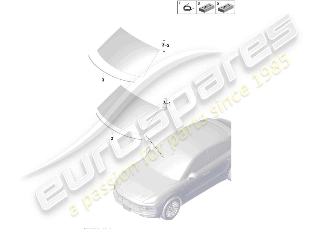porsche 2022 (cayenne e3 9ya/9yb) windschutzscheibe coupé teilediagramm