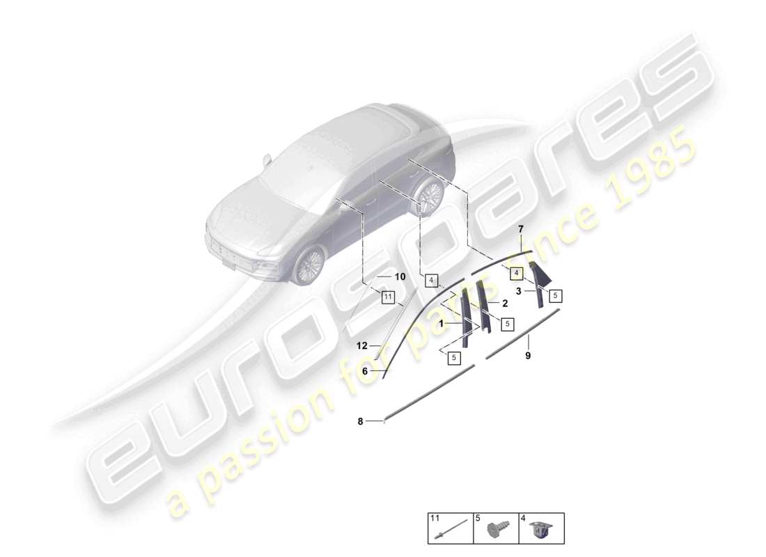 porsche 2022 (cayenne e3 9ya/9yb) zierleisten obere verkleidung äußere coupé-teilediagramm