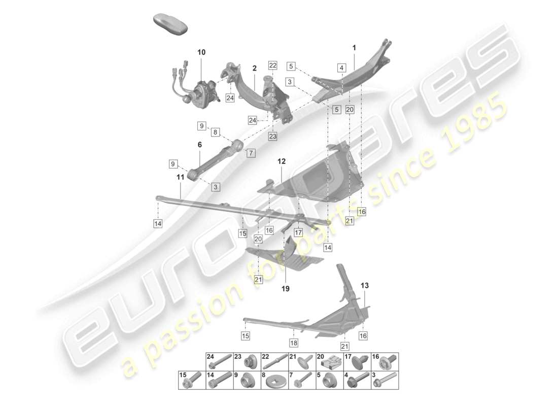 porsche 2021 (992-1 gt3/rs/st) hinterachse querträger teilediagramm
