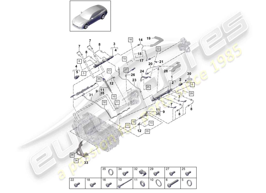porsche 2021 (panamera 971-1) kraftstoffsammelrohr hochdruckinjektor kraftstoffleitung teilediagramm