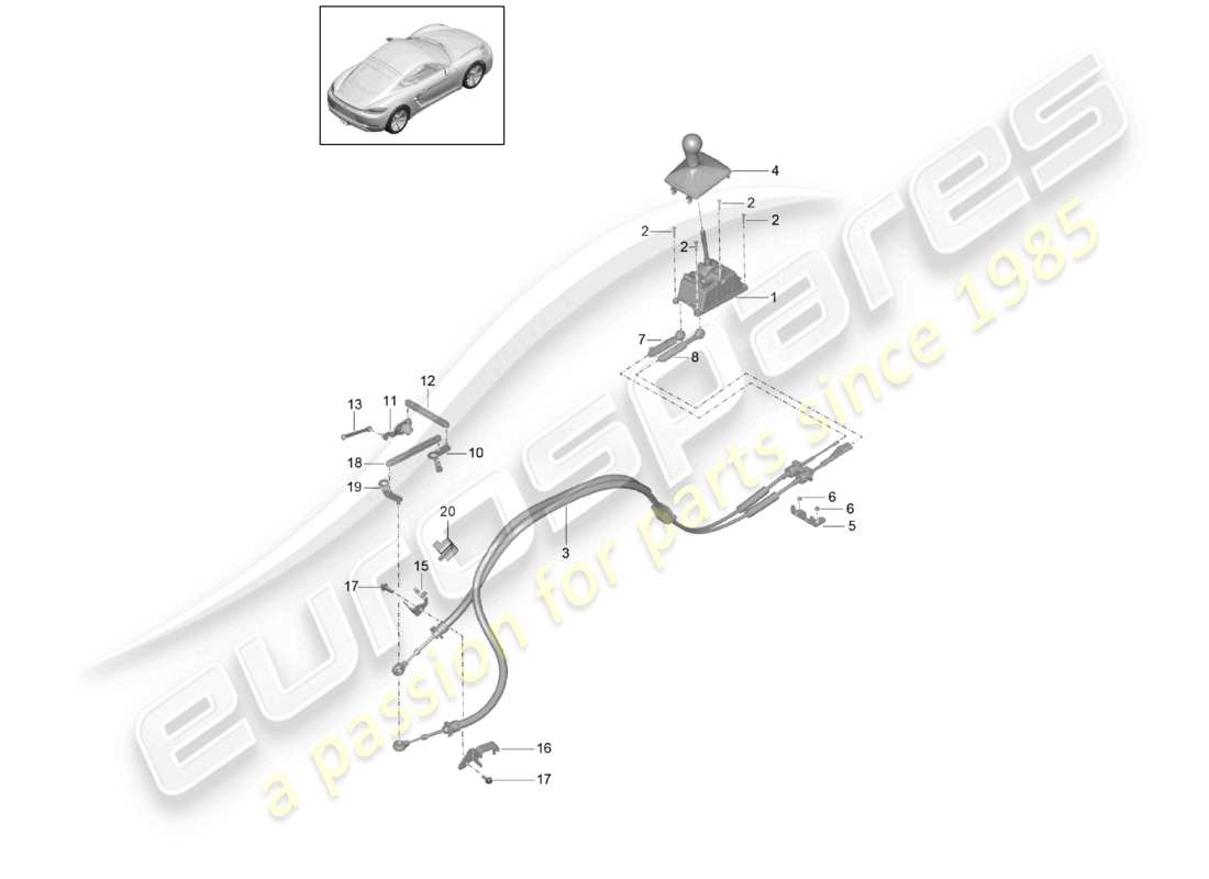 porsche 2025 (718 cayman) schaltmechanismus schaltgetriebe teilediagramm