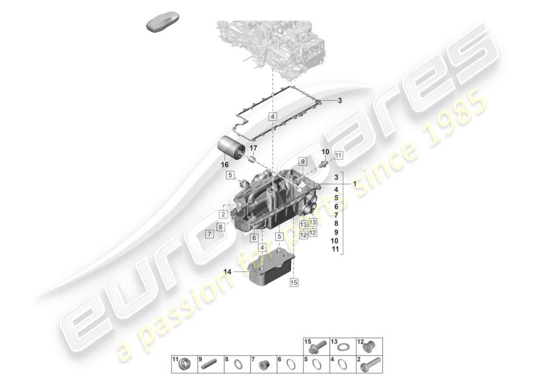 porsche 2021 (992-1 gt3/rs/st) motor (öldruck/schmiertechnik) ölfilter wärmetauscher ölführendes gehäuse teilediagramm