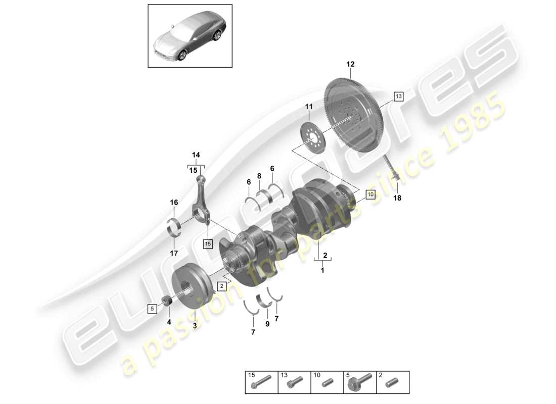 porsche 2021 (panamera 971-1) kurbelwelle pleuelstange zweimassenschwungrad teilediagramm