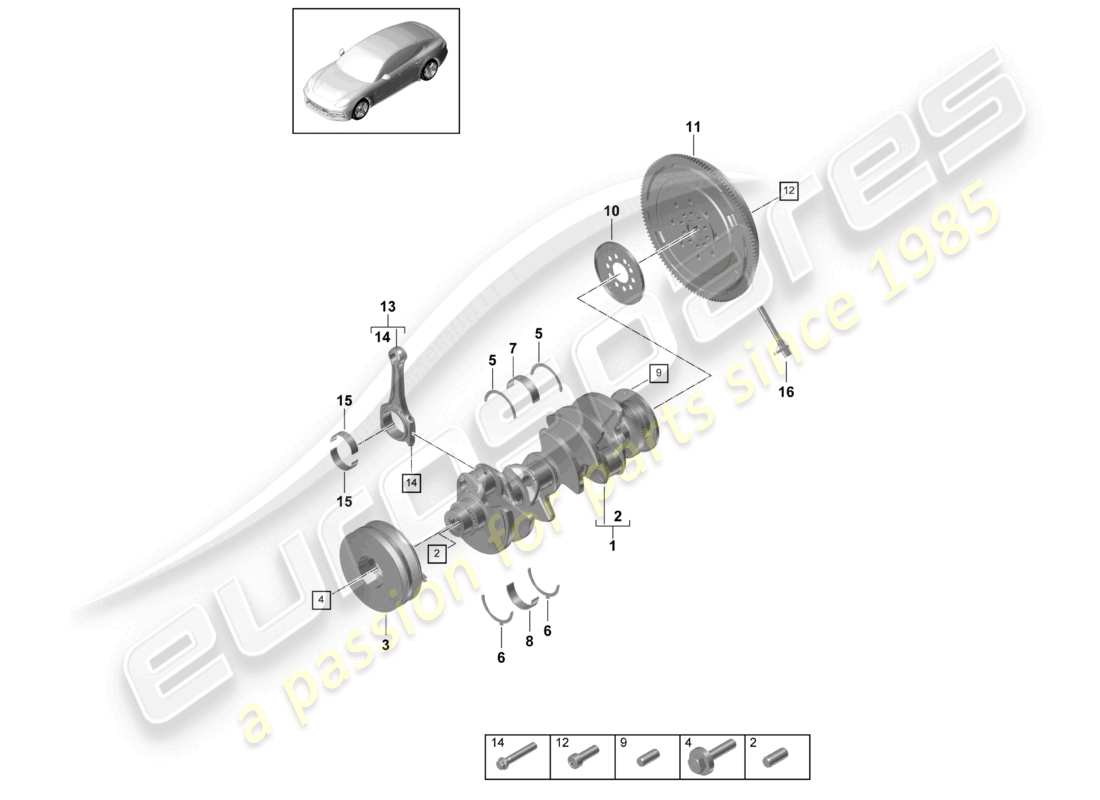 porsche 2021 (panamera 971-1) kurbelwelle pleuelstange zweimassenschwungrad teilediagramm