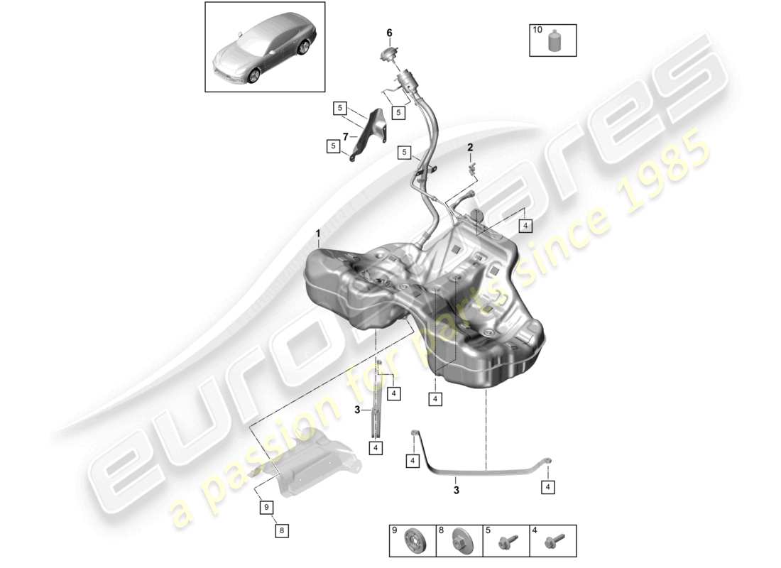 porsche 2021 (panamera 971-1) kraftstofftank mit anbauteilen ersatzteildiagramm