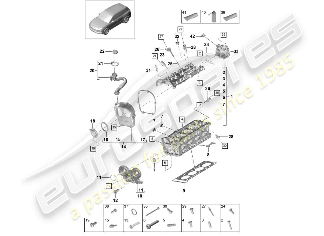 porsche 2024 (cayenne e3 9ya/9yb) zylinderkopf teilediagramm