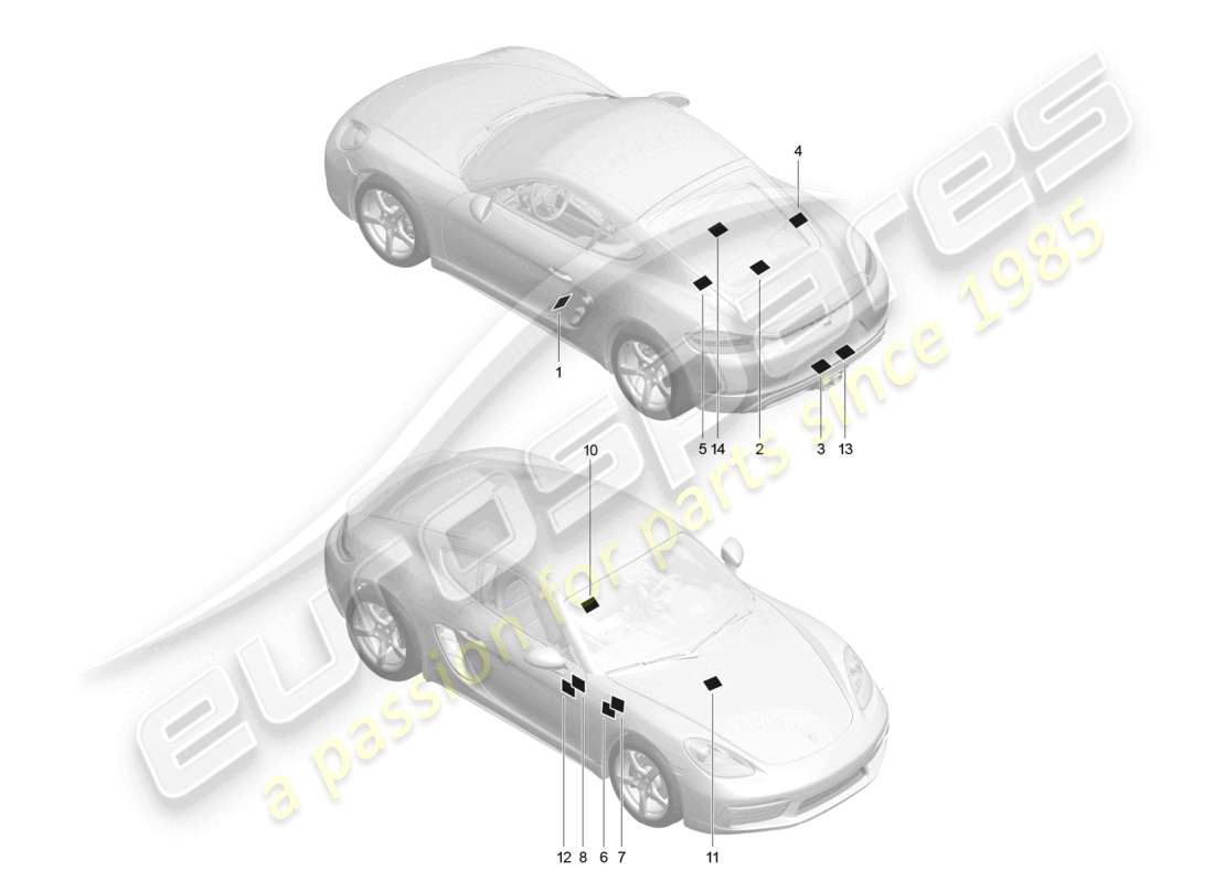 porsche 2024 (718 cayman) schilder/hinweise teilediagramm