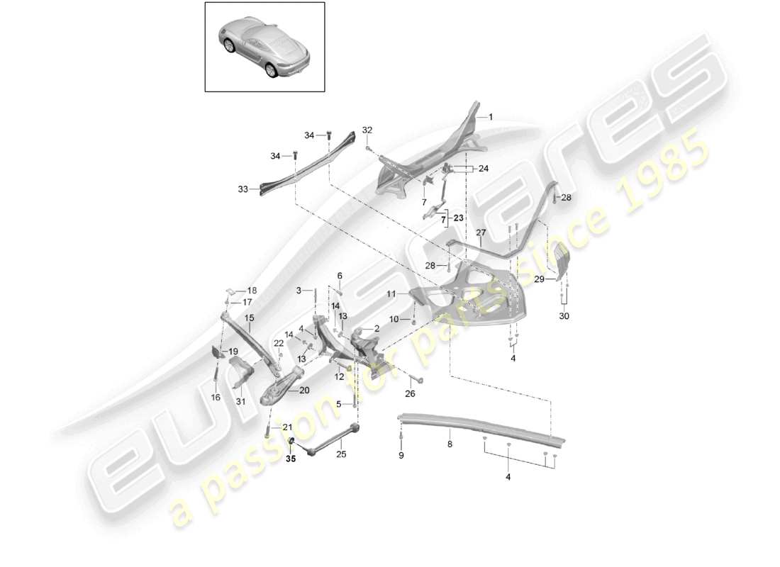 porsche 2025 (718 cayman) hinterachse seitenteil träger führung teilediagramm