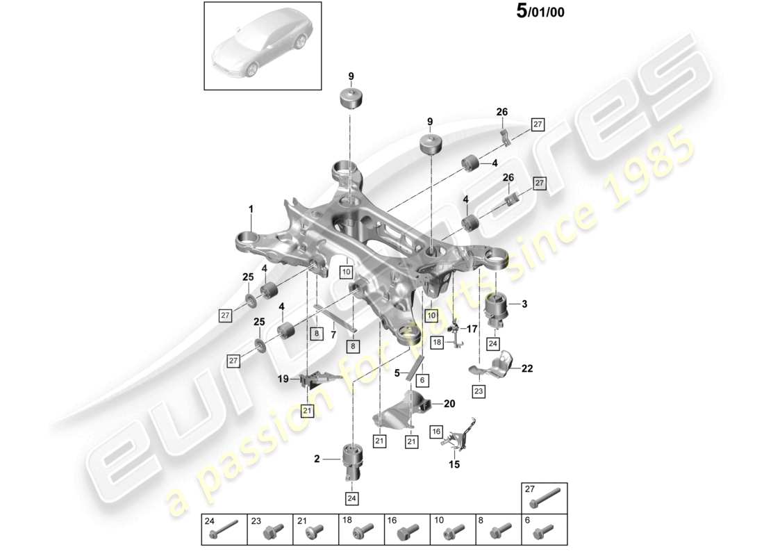 porsche 2021 (panamera 971-1) fahrwerksunterrahmen mit: zubehör teilediagramm