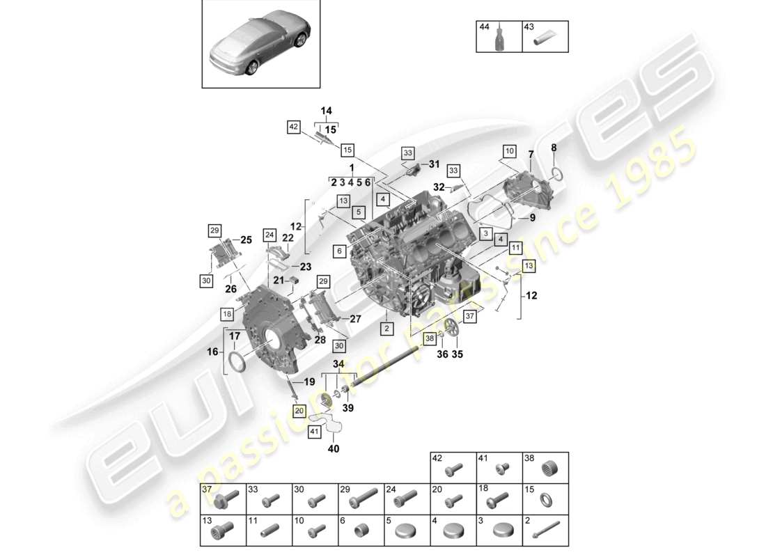 porsche 2021 (panamera 971-1) kurbelgehäuse einzelteile teilediagramm