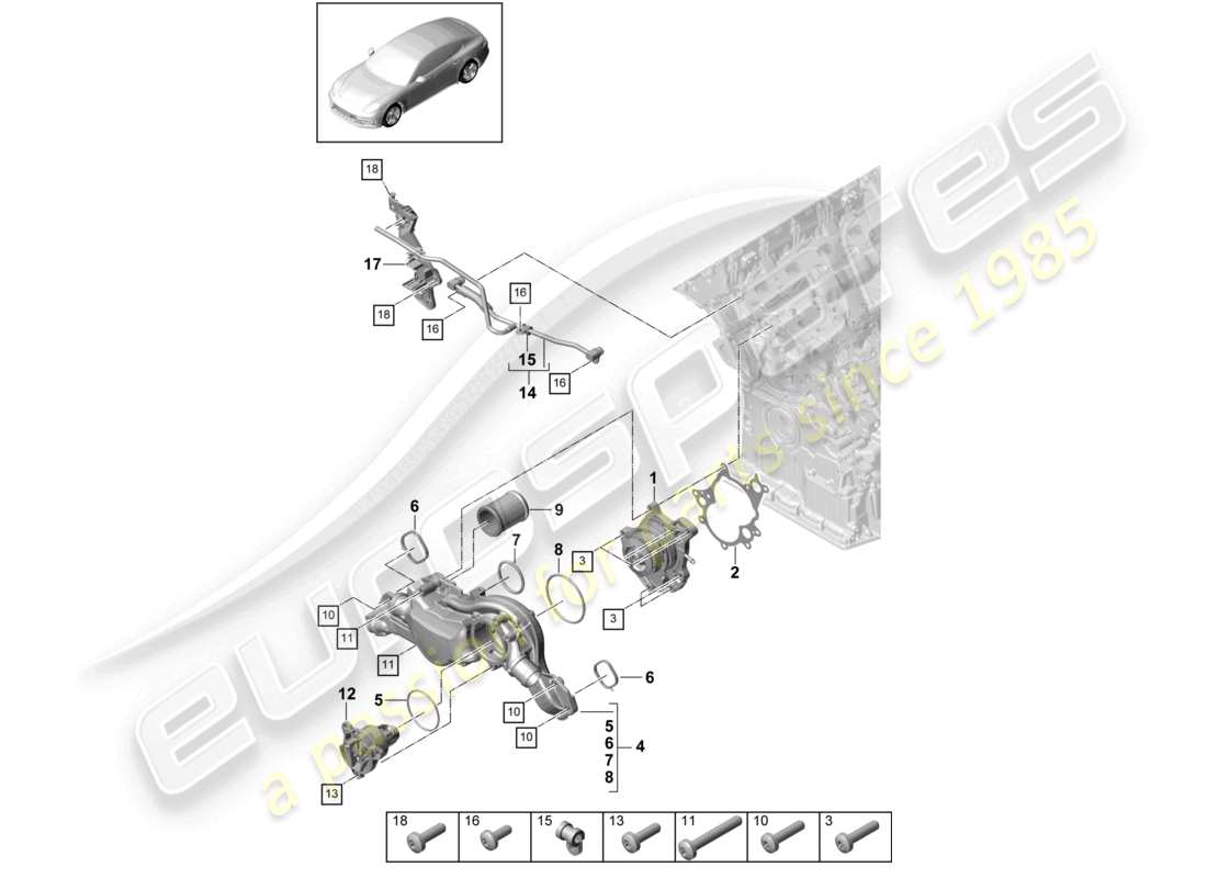 porsche 2021 (panamera 971-1) kühlmittelpumpe thermostatgehäuse entlüftungsleitung teilediagramm