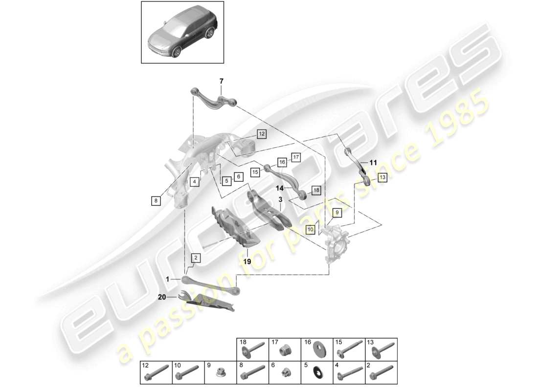 porsche 2024 (cayenne e3 9ya/9yb) querlenker hinterachse teilediagramm