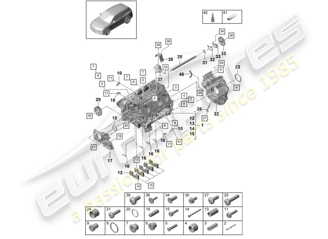 porsche 2024 (cayenne e3 9ya/9yb) kurbelgehäuse ersatzteildiagramm