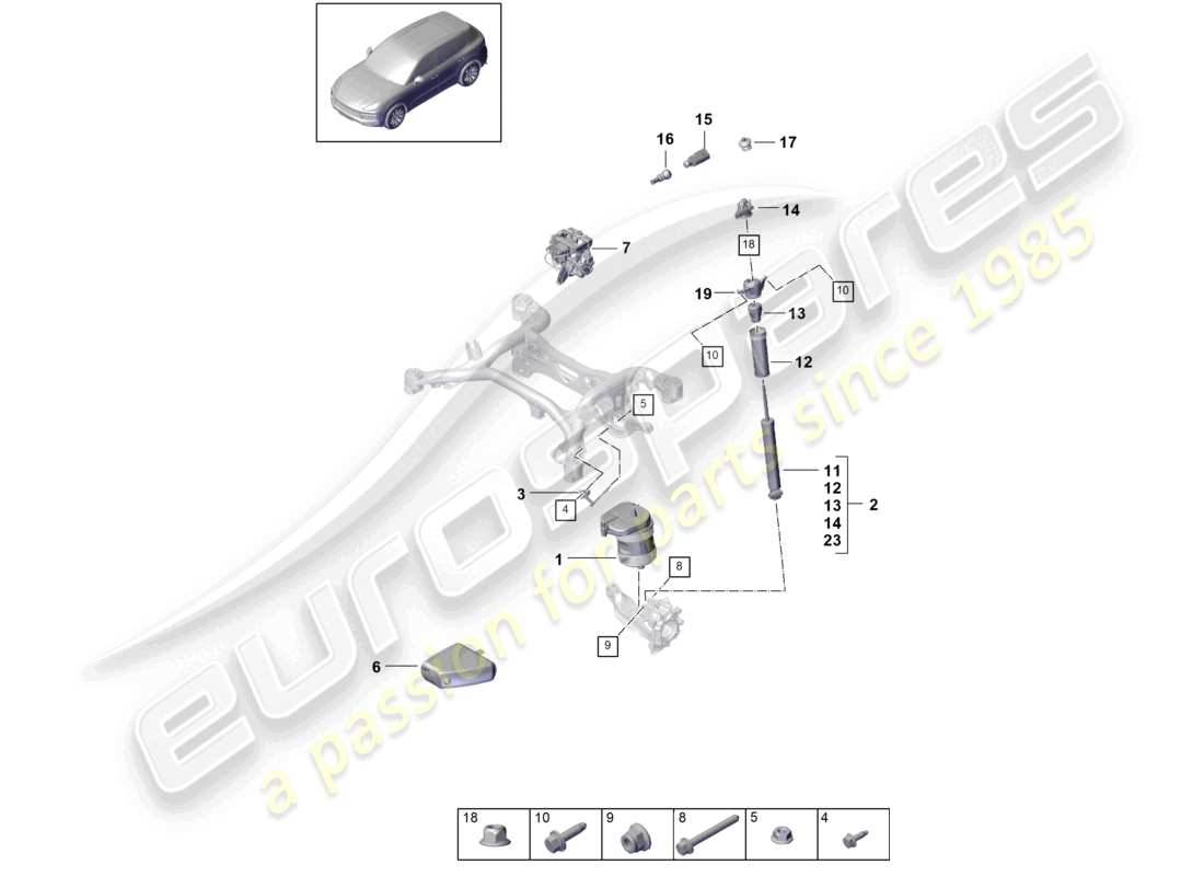 porsche 2023 (cayenne e3 9ya/9yb) luftfederung luftfeder stoßdämpfer niveausensor teilediagramm