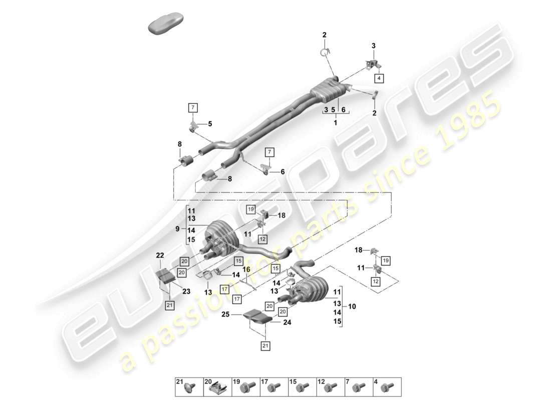 porsche 2021 (panamera 971-2) abgasanlage vorschalldämpfer nachschalldämpfer endrohr teilediagramm