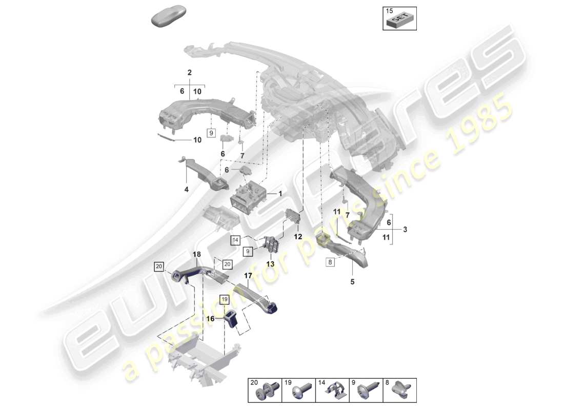 porsche 2023 (taycan 9j1-1) luftführung armaturenbrett teilediagramm