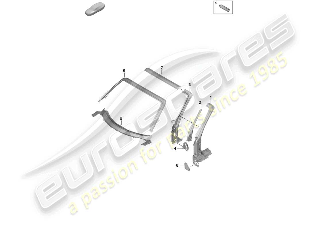 porsche 2026 (992-2) a-säulen-scuttle cabriolet targa teilediagramm