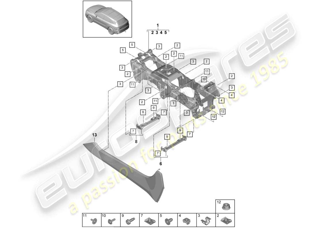 porsche 2022 (cayenne e3 9ya/9yb) mittelkonsole unten ersatzteildiagramm