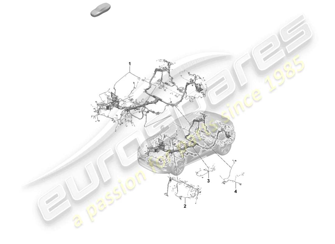 porsche 2025 (macan-e) kabelbäume armaturenbrett und teilabschnitt des fahrgastraumkabelbaums teilediagramm