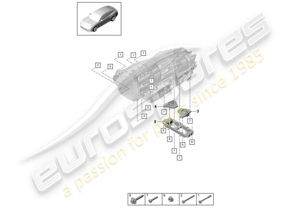 porsche 2021 (panamera 971-1) befestigungsteile für motor und getriebe getriebeträger ersatzteilzeichnung