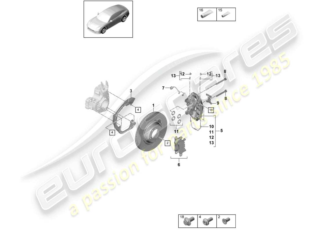 porsche 2021 (panamera 971-1) scheibenbremse hinterachse teilediagramm
