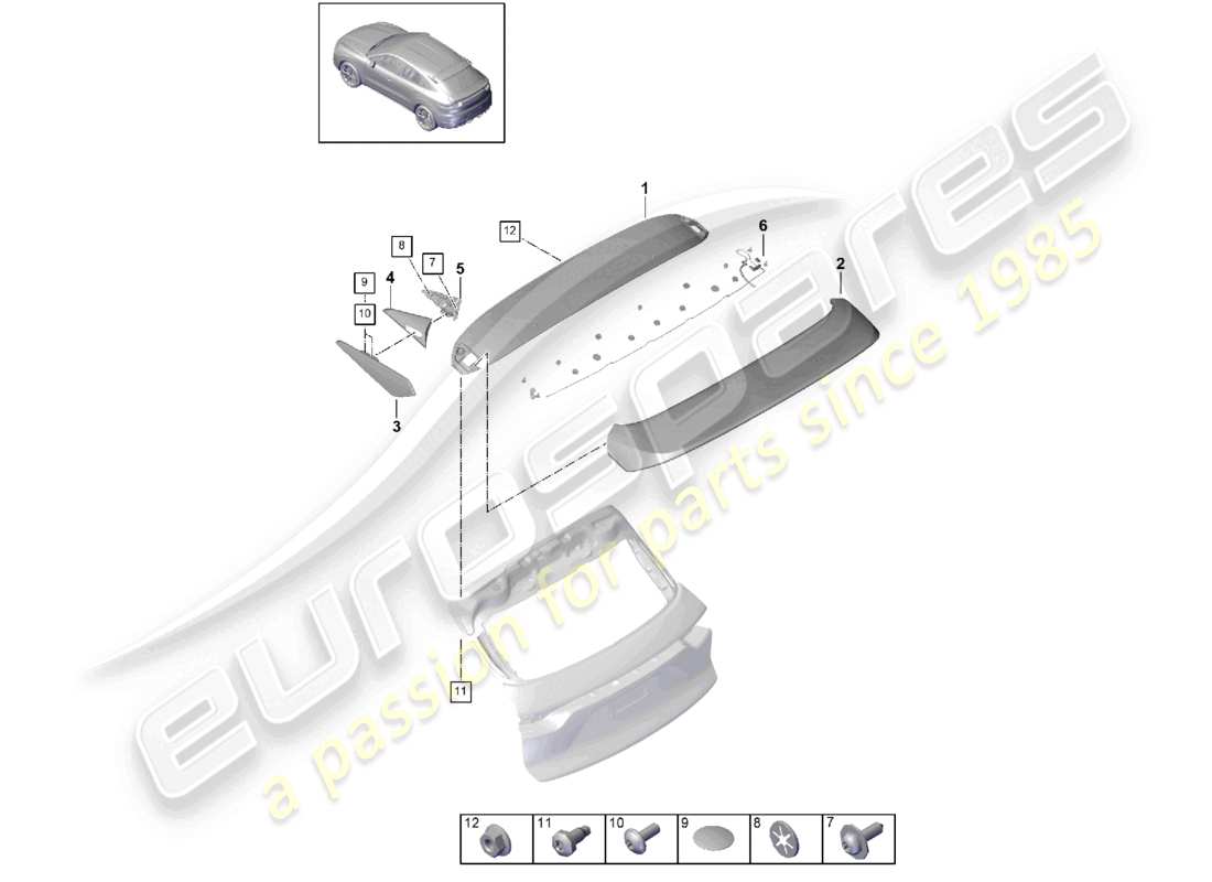 porsche 2022 (cayenne e3 9ya/9yb) dachkantenspoiler turbo gt coupé teilediagramm