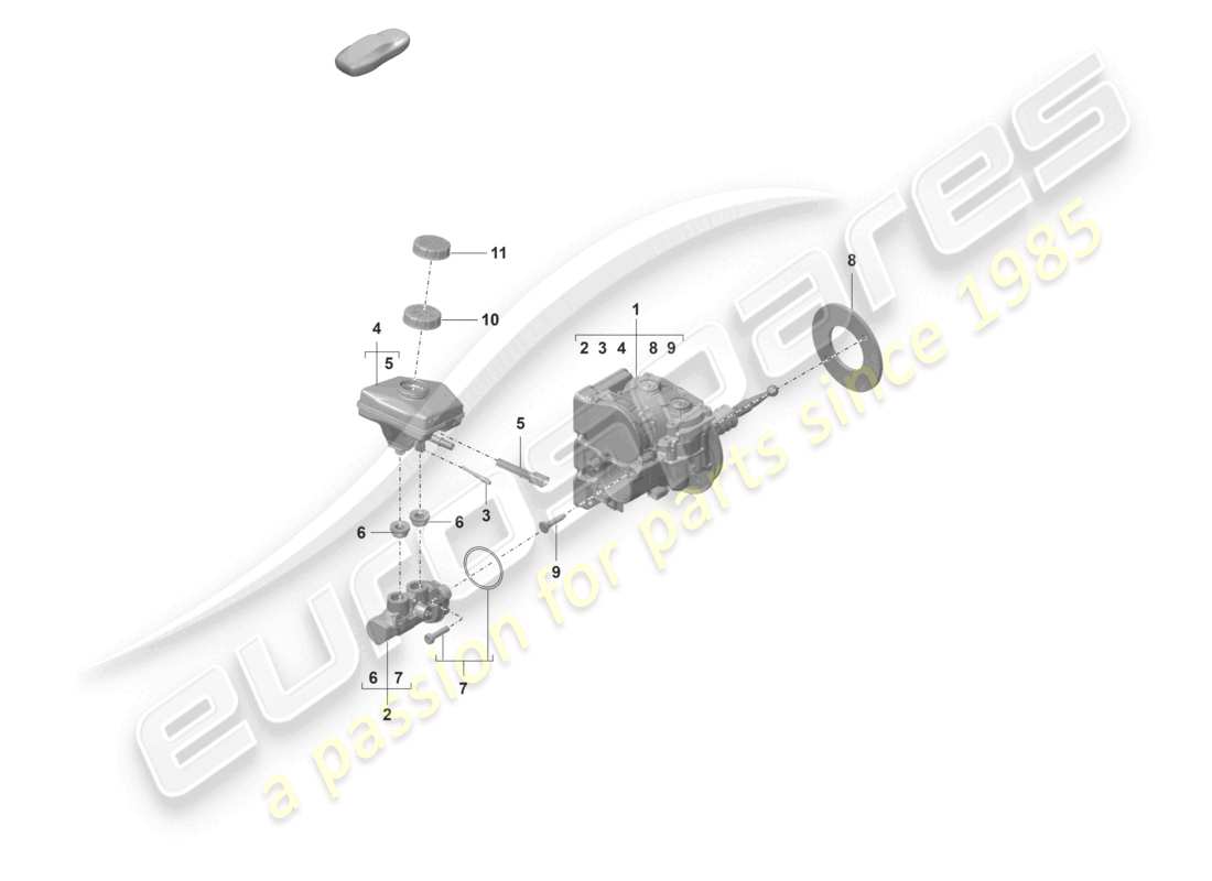 porsche 2022 (panamera 971-2) bremskraftverstärker mit hybrid-hauptbremszylinder und bremsflüssigkeitsbehälter teilediagramm