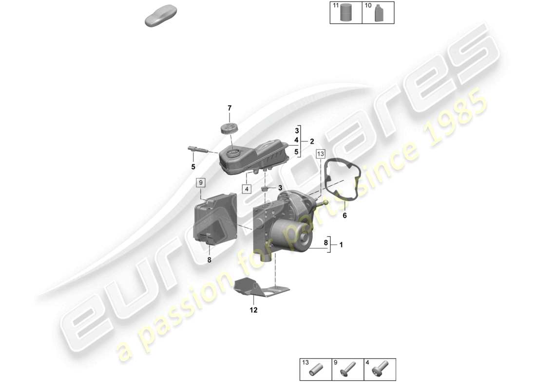 porsche 2025 (macan-e) bremskraftverstärkerbehälter mit anbauteilen tandem-hauptbremszylinder teilediagramm