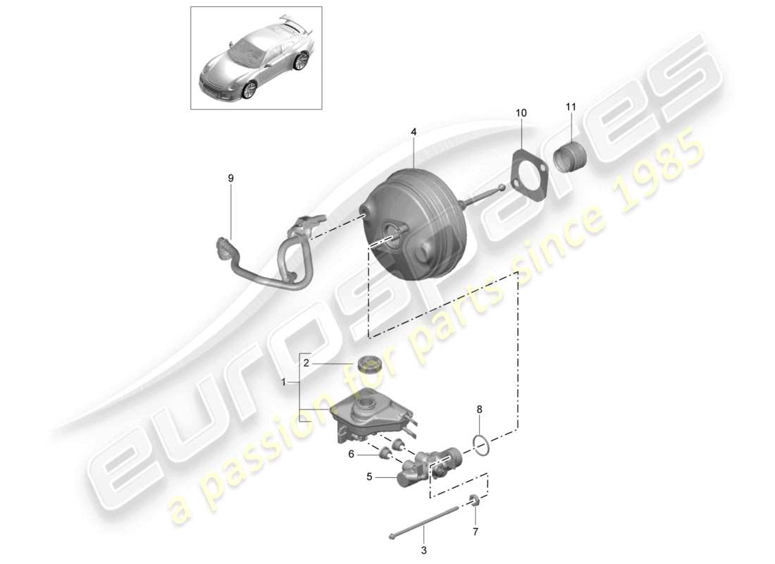 porsche 2021 (991-2 r/gt3/rs) hauptbremszylinder bremskraftverstärker d >>- mj 2017 ersatzteildiagramm