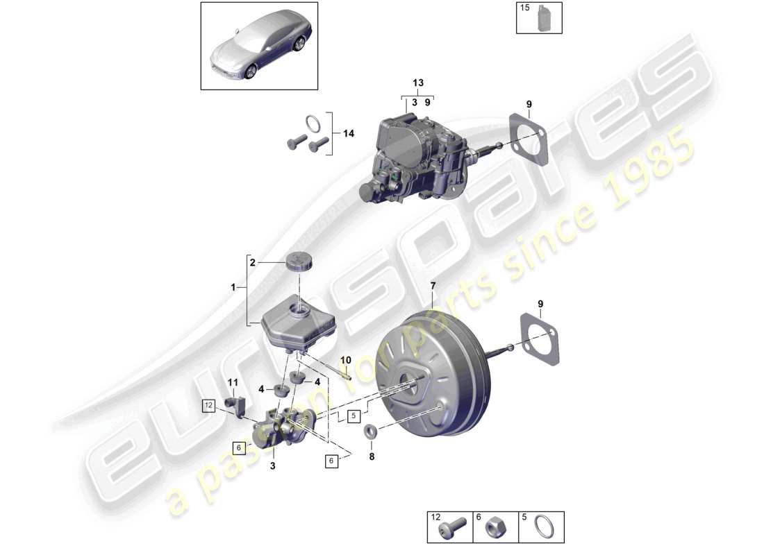 porsche 2021 (panamera 971-1) hauptbremszylinder bremskraftverstärker teilediagramm