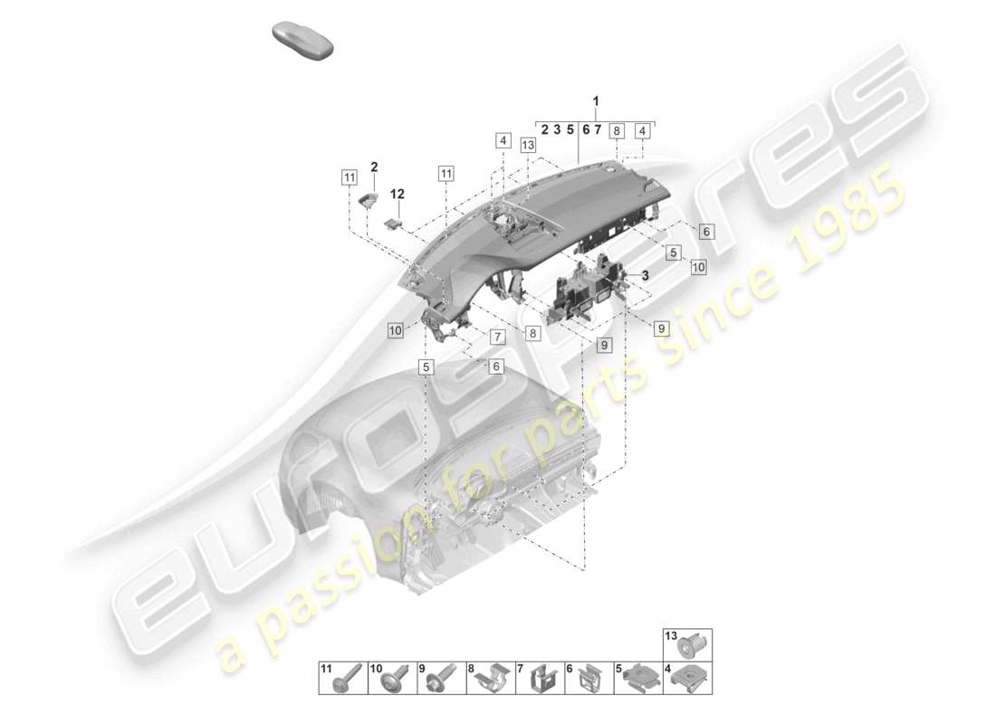 porsche 2023 (panamera 971-2) armaturenbrett oberteil mit: befestigungsmaterial teilediagramm