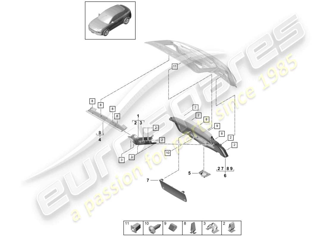 porsche 2022 (cayenne e3 9ya/9yb) heckklappe verkleidung teilediagramm