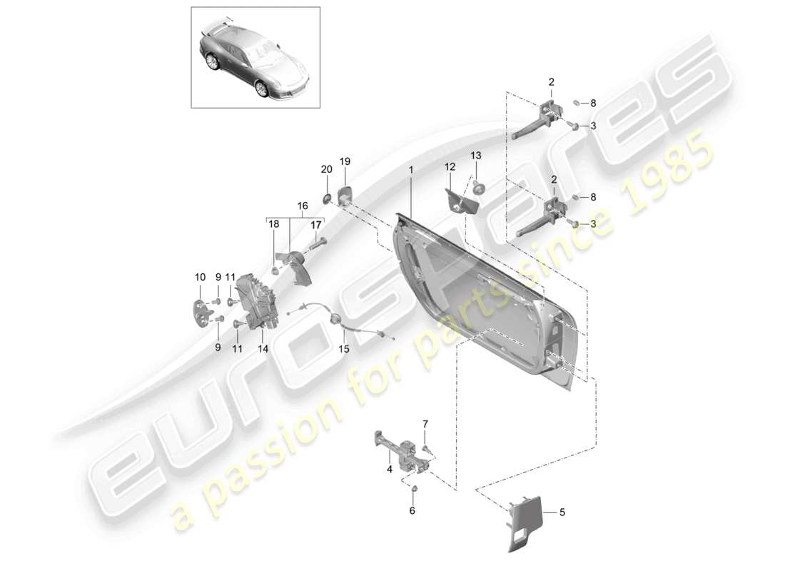 porsche 2021 (991-2 r/gt3/rs) türschale türschloss teilediagramm